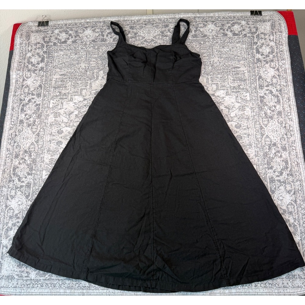 Old Navy Womens Dress Size L Large Black Linen Blend Midi Smocked Tank Sun Dress - Picture 1 of 10